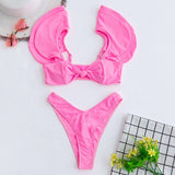 Stylish Solid Color Ruffle Swimsuit - Women's 2 Piece Bikini Set - Aqova