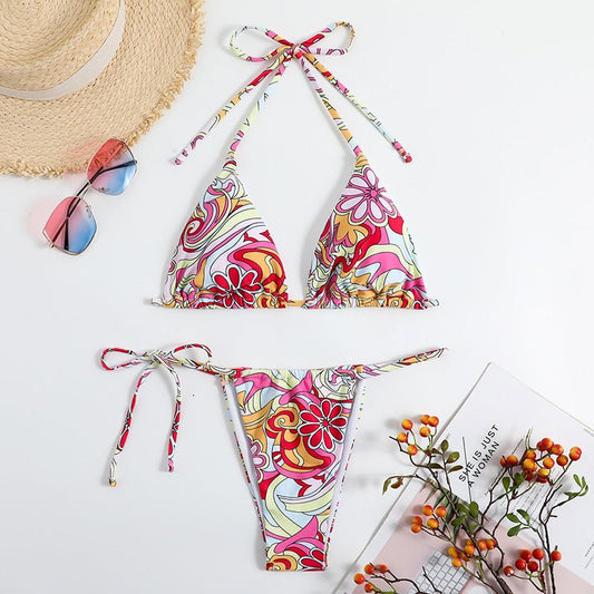 Stylish Triangle Printed Bikini Swimsuit for Women - Multi Sizes Available - Aqova