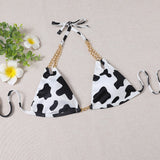 Stylish Women's Bikini Set - Chain Design, Black Floral Print - Aqova