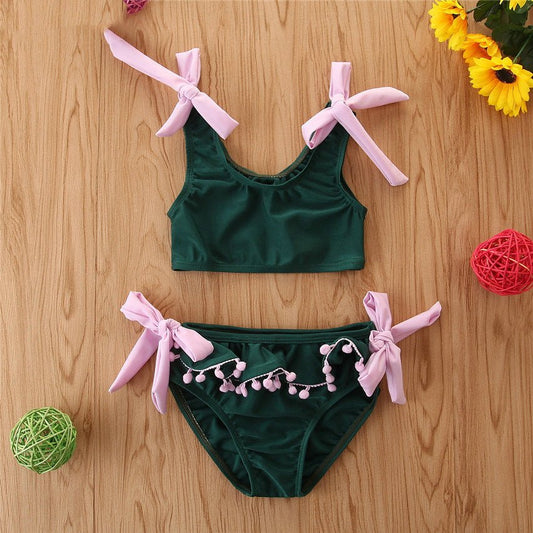 Summer Girl's Color Matching Bikini Swimsuit - Stylish 2T to 6T Sizes - Aqova