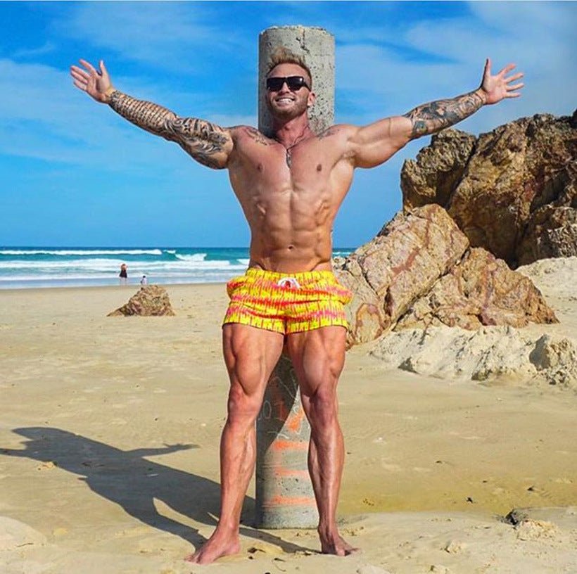 Summer Men's Loose Quick Dry Boxer Trunks - Beach Pants in Yellow - Aqova