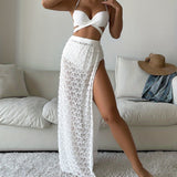 Swimsuit Elegant Gathered Long Skirt Bikini Three Pieces - Aqova