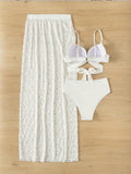 Swimsuit Elegant Gathered Long Skirt Bikini Three Pieces - Aqova