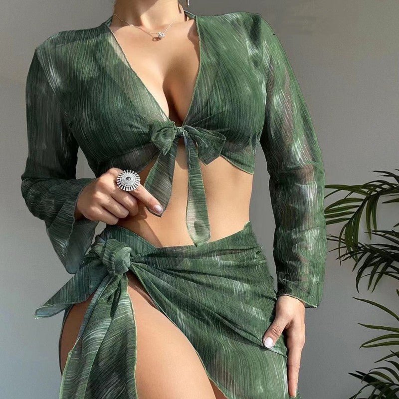 Swimsuit New 4 PCs Set Split Long Sleeve Bikini For Women - Aqova