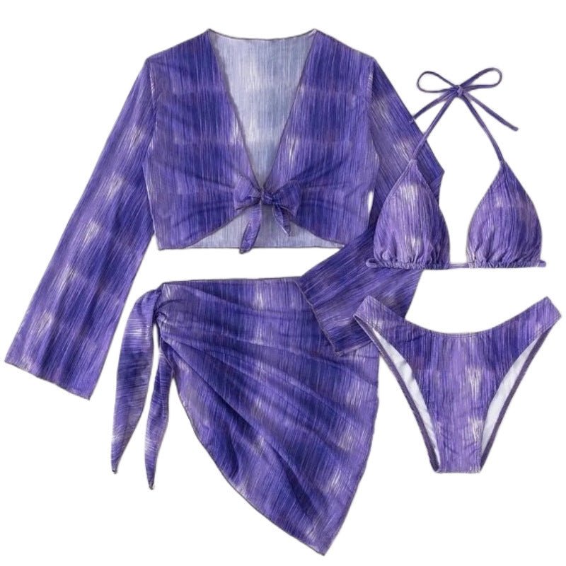 Swimsuit New 4 PCs Set Split Long Sleeve Bikini For Women - Aqova