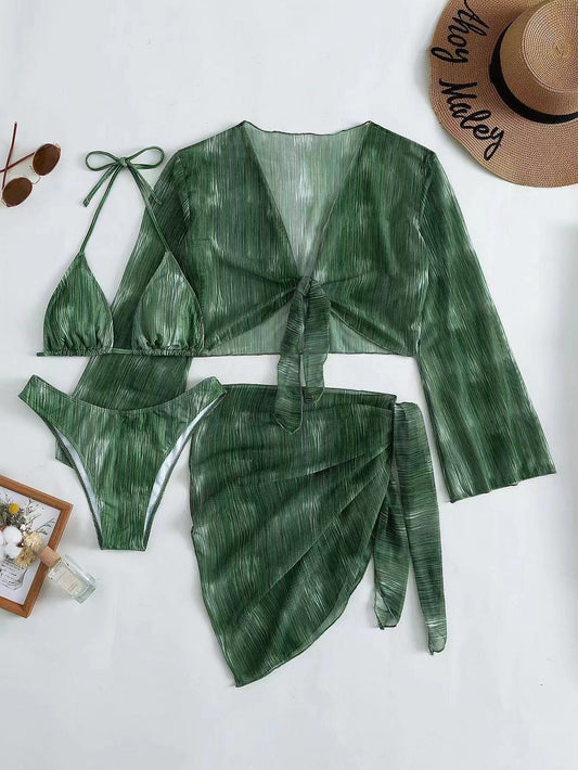 Swimsuit New 4 PCs Set Split Long Sleeve Bikini For Women - Aqova