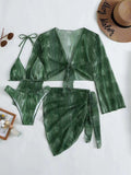 Swimsuit New 4 PCs Set Split Long Sleeve Bikini For Women - Aqova