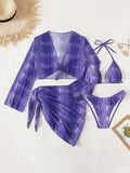 Swimsuit New 4 PCs Set Split Long Sleeve Bikini For Women - Aqova