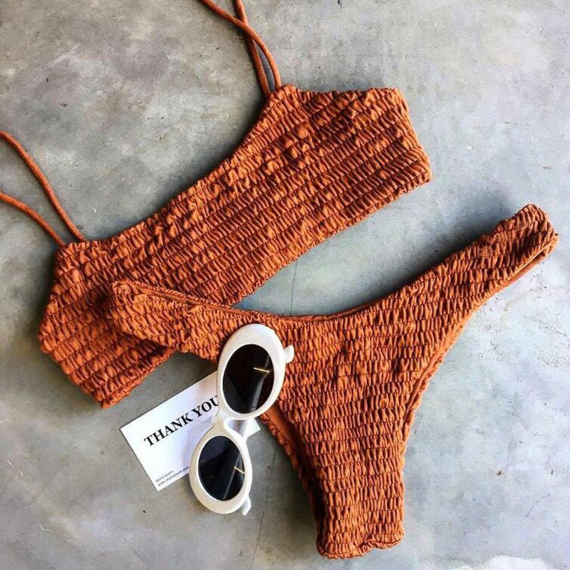 Swimsuit Pleated Triangle Bikini European And American Swimwear Women - Aqova