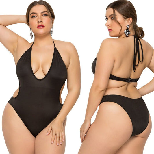 Swimsuit Women's Sling Deep V - neck Thin One - piece Skirt Fat Swimwear - Aqova