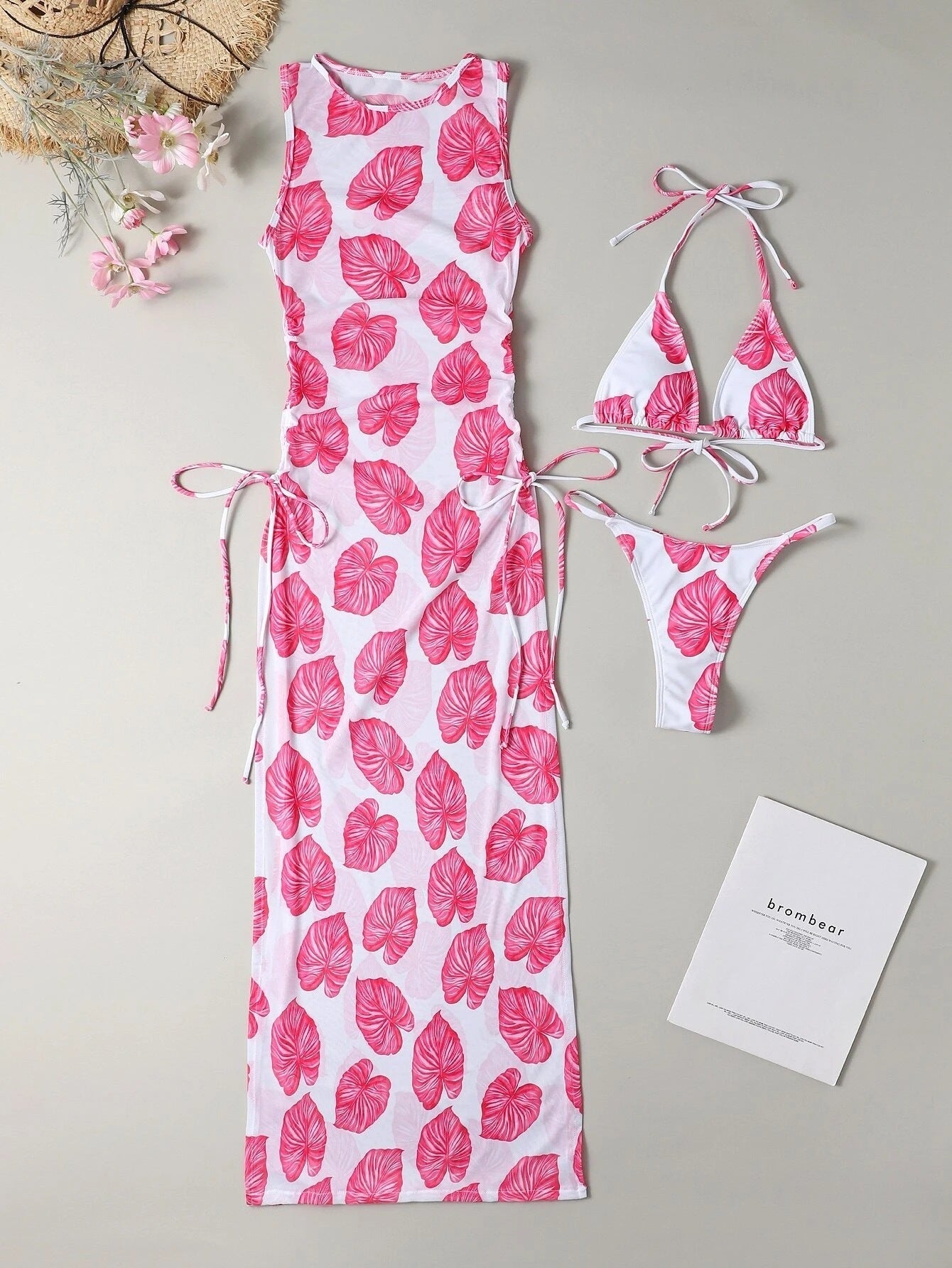 Swimsuit Women's Split Three - point Backless Print Mesh Three - piece Suit - Aqova