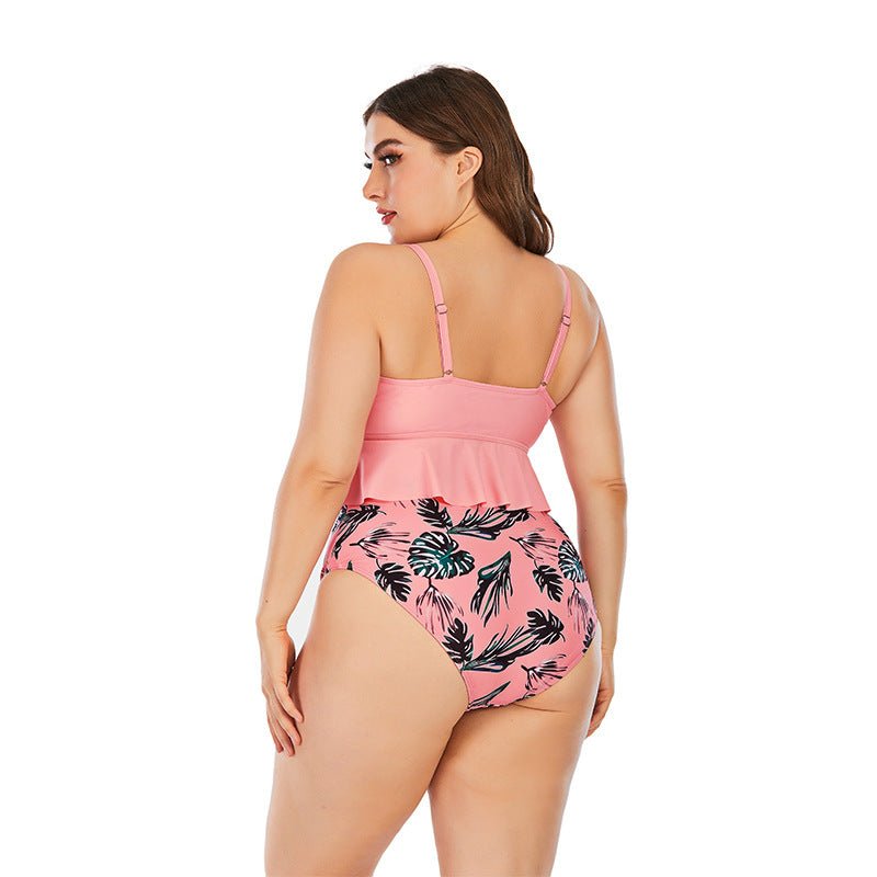 Swimsuit Women's Triangle High Waist Printed Solid Color Tankini Swimsuit - Aqova