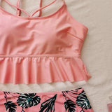 Swimsuit Women's Triangle High Waist Printed Solid Color Tankini Swimsuit - Aqova