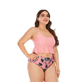 Swimsuit Women's Triangle High Waist Printed Solid Color Tankini Swimsuit - Aqova