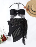 Tassel Tube Top Suspender Mesh Three - piece Set - Aqova