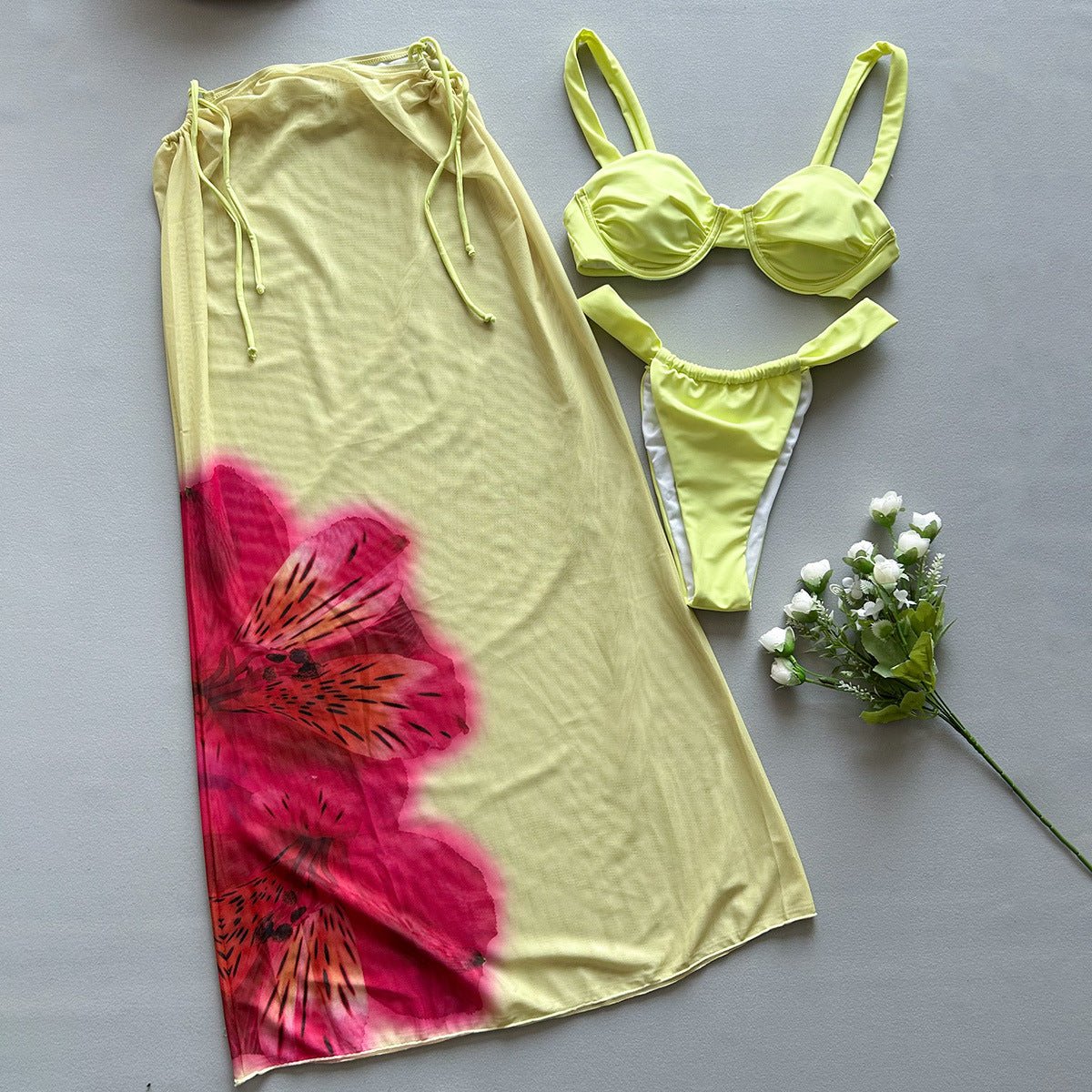 Three - piece Bikini Printed Split Women's Swimsuit Suit - Aqova