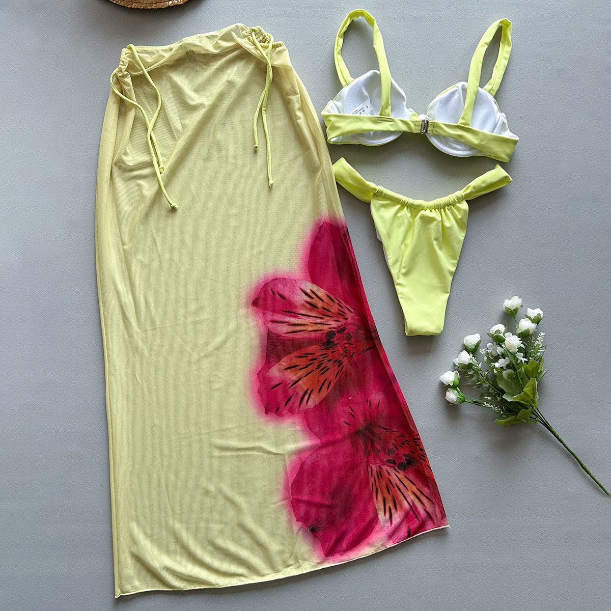 Three - piece Bikini Printed Split Women's Swimsuit Suit - Aqova