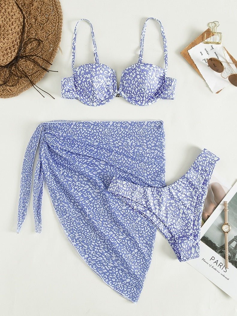 Three-Piece Floral Bikini Beach Dress - Stylish Swimwear Collection - Aqova