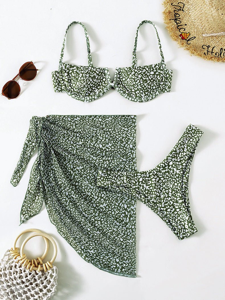 Three-Piece Floral Bikini Beach Dress - Stylish Swimwear Collection - Aqova