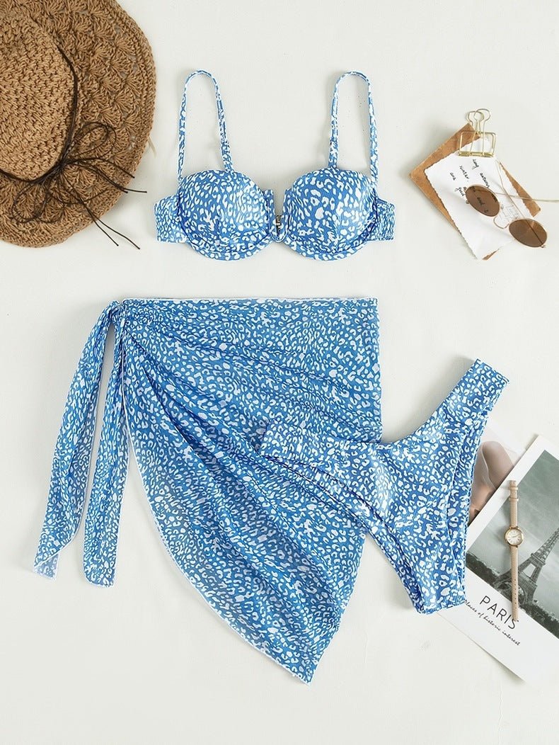 Three-Piece Floral Bikini Beach Dress - Stylish Swimwear Collection - Aqova