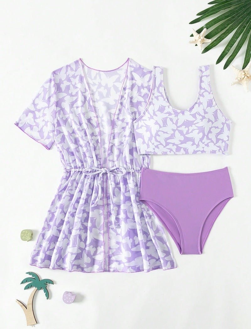 Three Piece Split Swimsuit Cover - Colorful Swimwear for Girls Ages 8 - 12 - Aqova