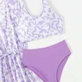 Three Piece Split Swimsuit Cover - Colorful Swimwear for Girls Ages 8 - 12 - Aqova