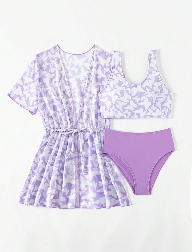 Three Piece Split Swimsuit Cover - Colorful Swimwear for Girls Ages 8 - 12 - Aqova