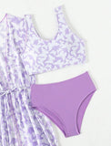 Three Piece Split Swimsuit Cover - Colorful Swimwear for Girls Ages 8 - 12 - Aqova