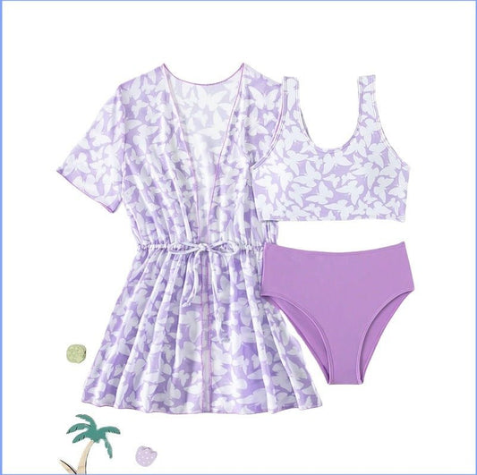 Three Piece Split Swimsuit Cover - Colorful Swimwear for Girls Ages 8 - 12 - Aqova
