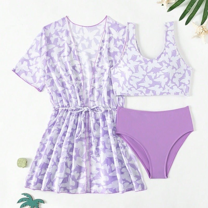 Three Piece Split Swimsuit Cover - Colorful Swimwear for Girls Ages 8 - 12 - Aqova