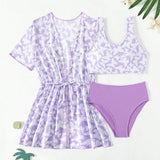 Three Piece Split Swimsuit Cover - Colorful Swimwear for Girls Ages 8 - 12 - Aqova