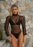 Three piece swimsuit mesh long sleeve bikini - Aqova