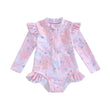 Toddler Girl Floral Print Swimsuit - Ruffle Long Sleeve Bathing Suit - Aqova