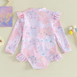 Toddler Girl Floral Print Swimsuit - Ruffle Long Sleeve Bathing Suit - Aqova