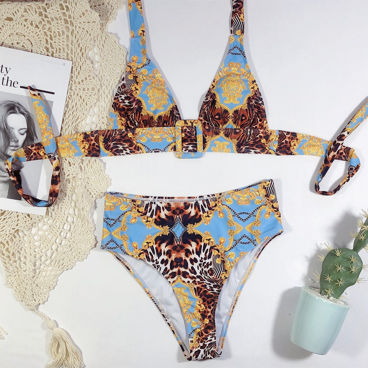 Trendy Printed Halter Bikini - Europe & America Style, Nylon Fabric - Aqova