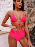 Trendy Printed Halter Bikini - Europe & America Style, Nylon Fabric - Aqova