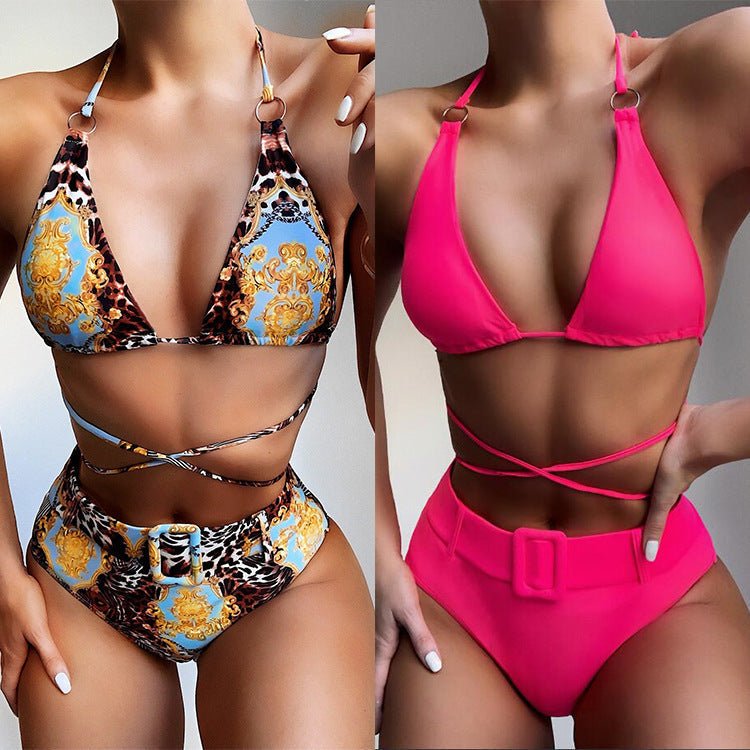 Trendy Printed Halter Bikini - Europe & America Style, Nylon Fabric - Aqova