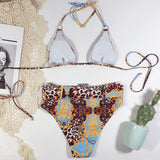 Trendy Printed Halter Bikini - Europe & America Style, Nylon Fabric - Aqova