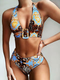 Trendy Printed Halter Bikini - Europe & America Style, Nylon Fabric - Aqova