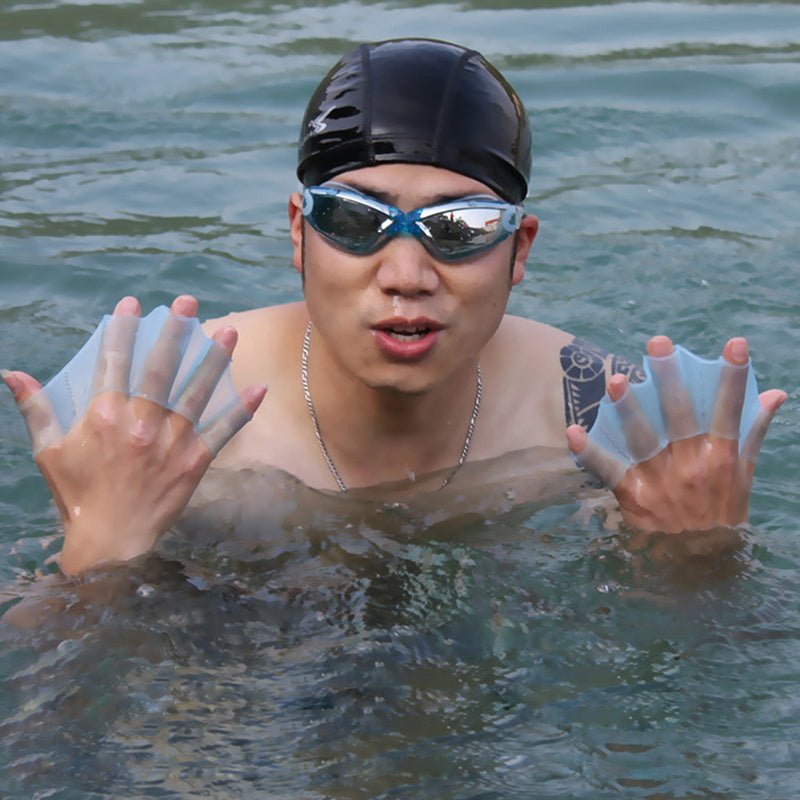 Unisex Silicone Swim Hand Paddles - Frog Type Flippers for Beginners - Aqova
