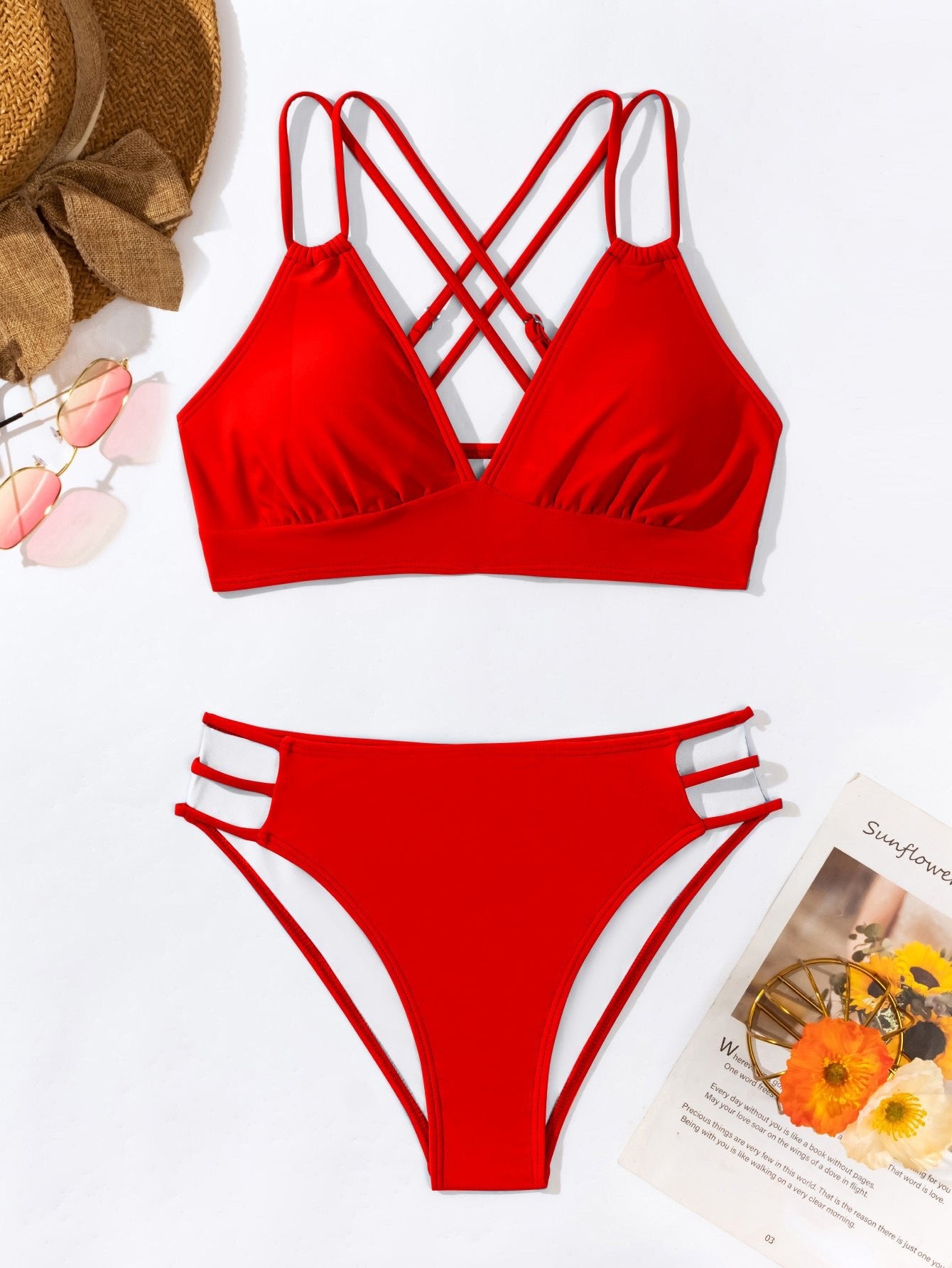 V - neck Halter Bikini Split Swimsuit - Aqova