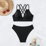 V - neck Halter Bikini Split Swimsuit - Aqova