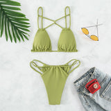 Women's Bikini Swimwear Solid Color Double Layer Fabric Split - Aqova