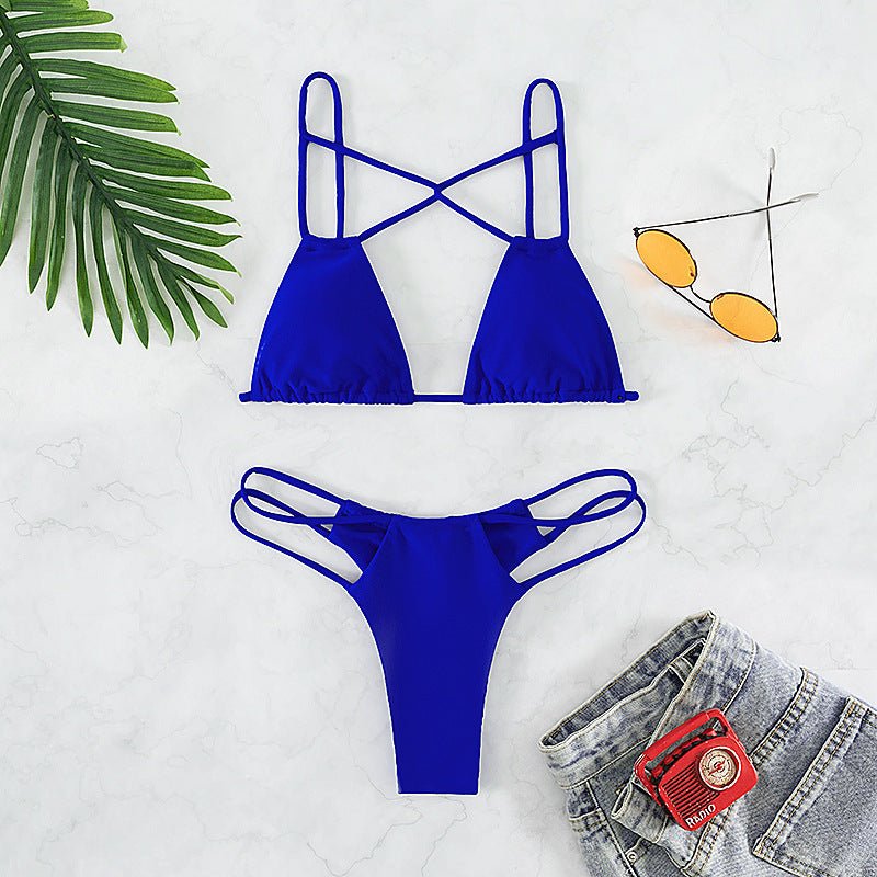 Women's Bikini Swimwear Solid Color Double Layer Fabric Split - Aqova