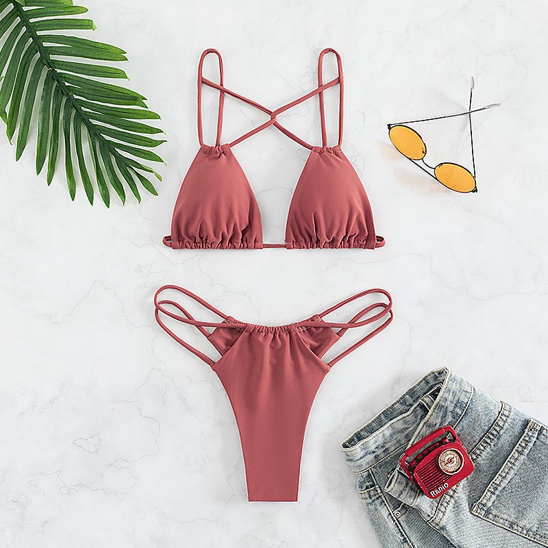 Women's Bikini Swimwear Solid Color Double Layer Fabric Split - Aqova