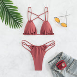 Women's Bikini Swimwear Solid Color Double Layer Fabric Split - Aqova