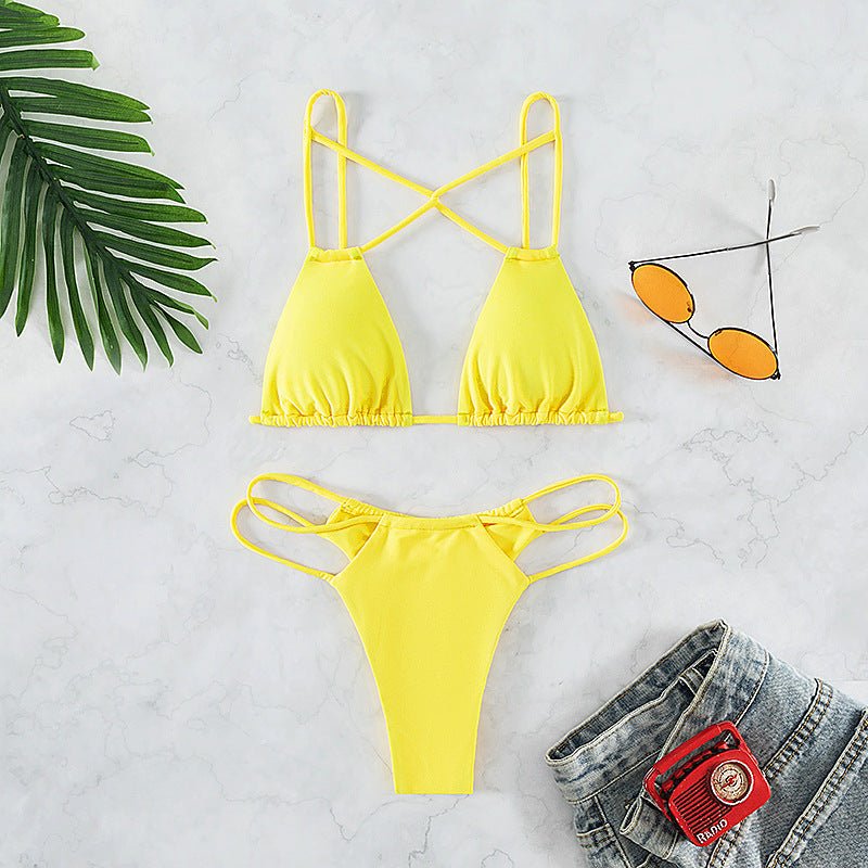 Women's Bikini Swimwear Solid Color Double Layer Fabric Split - Aqova