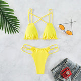 Women's Bikini Swimwear Solid Color Double Layer Fabric Split - Aqova