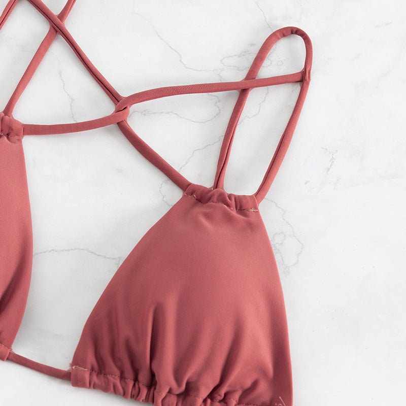 Women's Bikini Swimwear Solid Color Double Layer Fabric Split - Aqova
