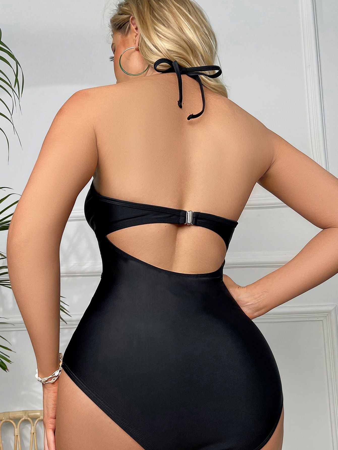 Women's Black High Waist Bikini Swimsuit - Stylish One Piece Design - Aqova